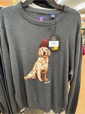 Chaps Charcoal Gray Crewneck Sweater L Dog Intarsia #layer #Oversized#Christmas